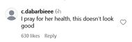 A user prays for Jackson's health (Image via @c.dabarbieee on Instagram)